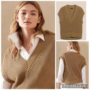Banana Republic Cima Organic Cotton Oversized Pale Khaki Sweater Vest Size XS/S